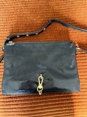 All Saints Black Patent Leather Shoulder Bag with Gold Hardware